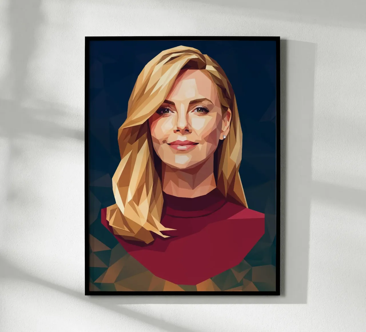 Charlize Theron Low Poly poster con telaio in legno da Low Profile
