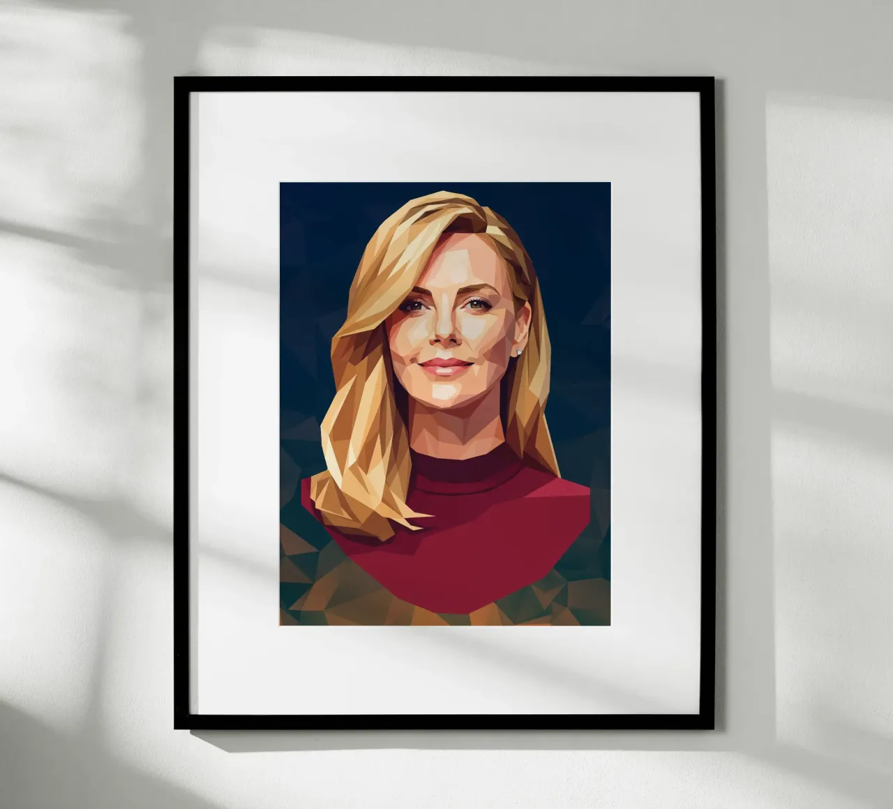 Charlize Theron Low Poly poster con telaio in legno da Low Profile