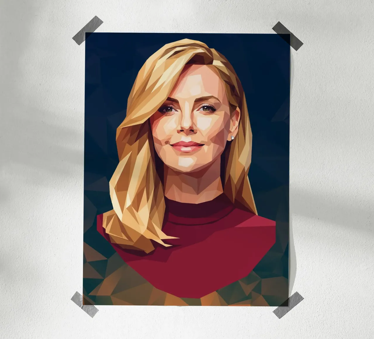 Charlize Theron Low Poly poster con telaio in legno da Low Profile