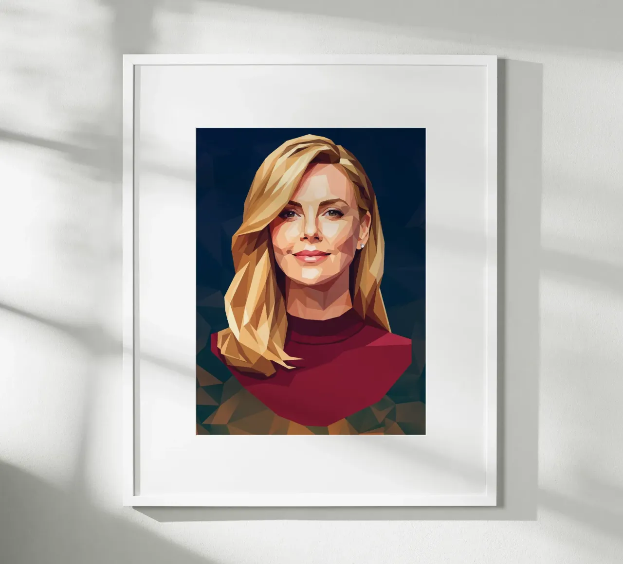 Charlize Theron Low Poly poster con telaio in legno da Low Profile