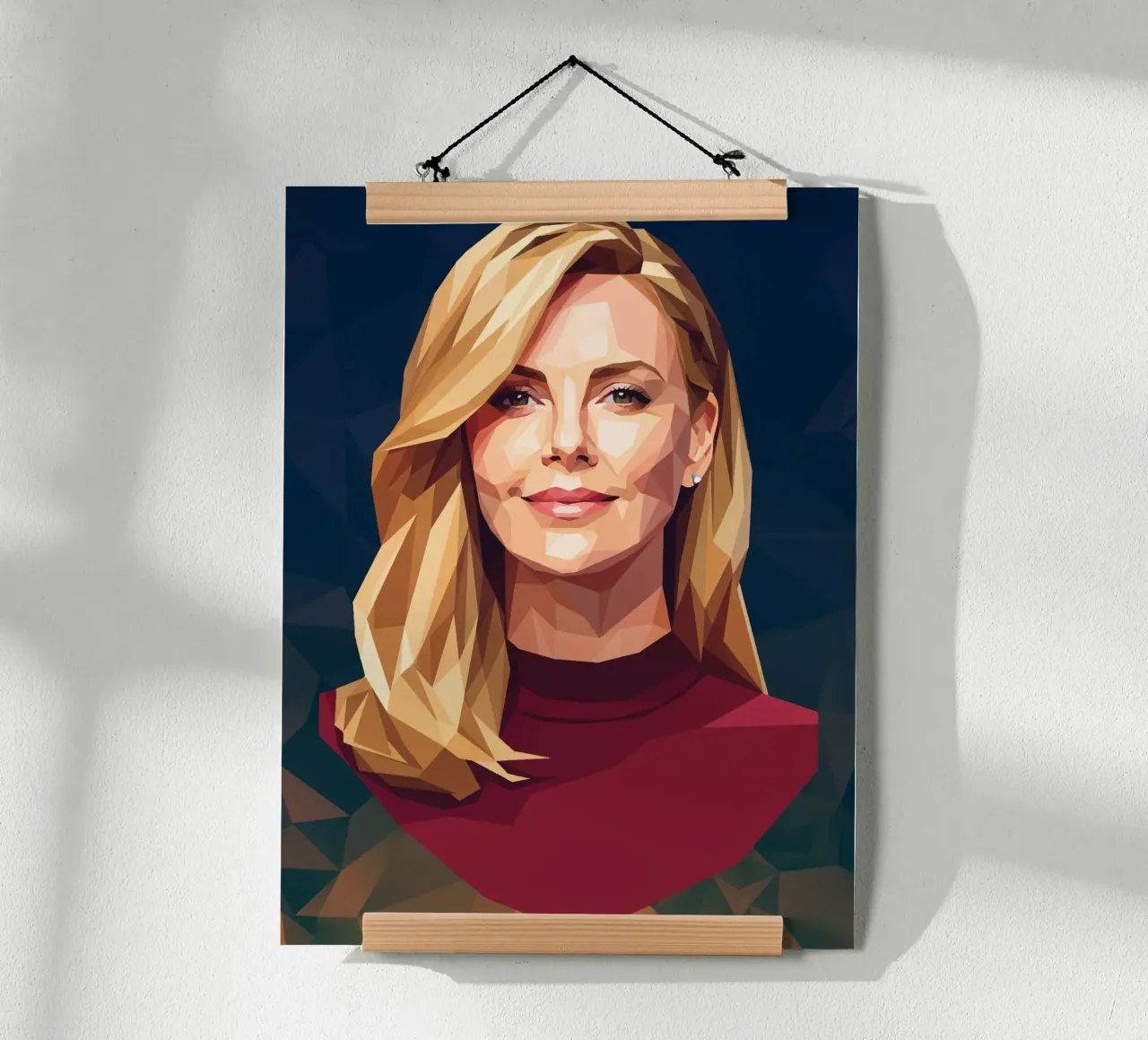 Charlize Theron Low Poly poster con telaio in legno da Low Profile