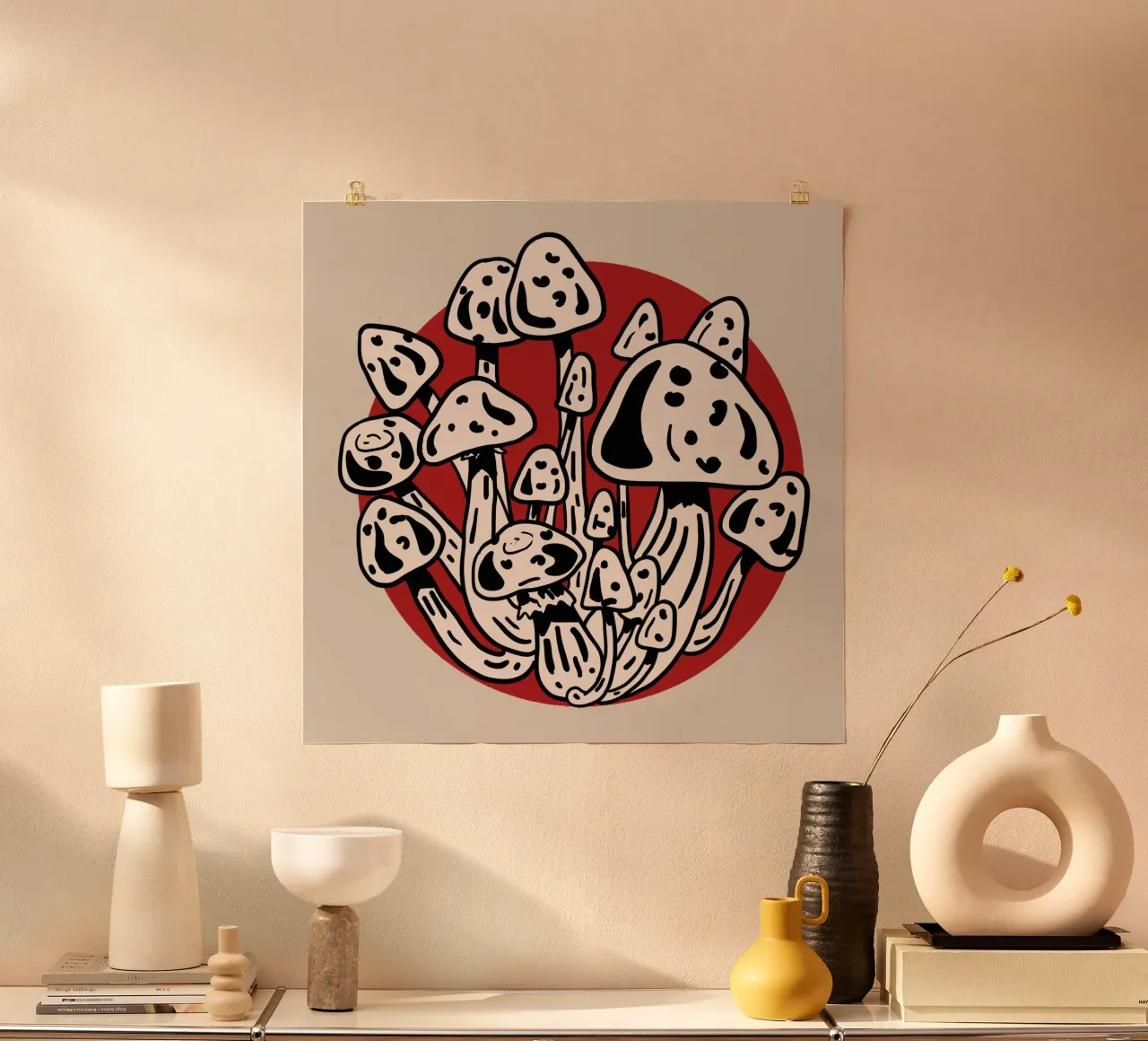 Lunar Mushrooms poster con telaio in plastica da TijanaArtStudio88