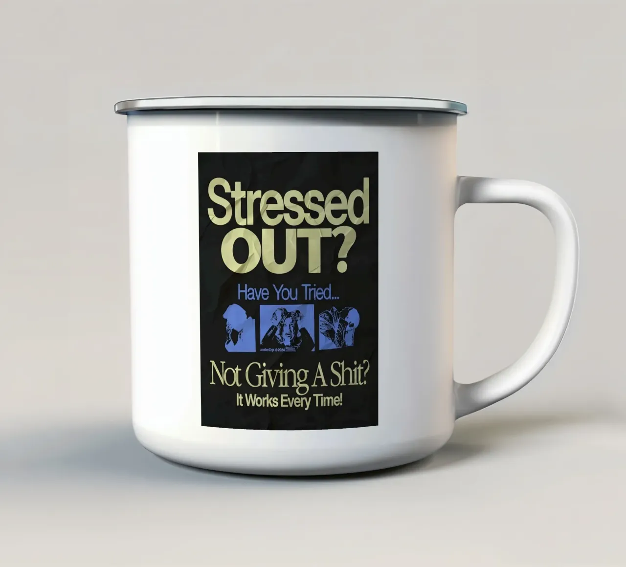 'Stressed OUT? tazza in smalto da Type & Tape