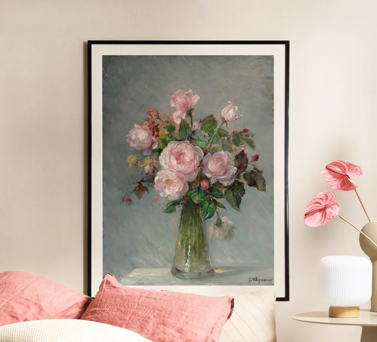 Roses in a Glass Vase poster con telaio in plastica da apoloprints
