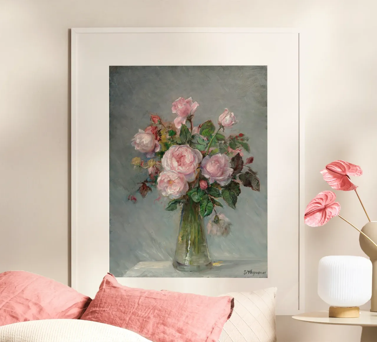 Roses in a Glass Vase poster con telaio in plastica da apoloprints