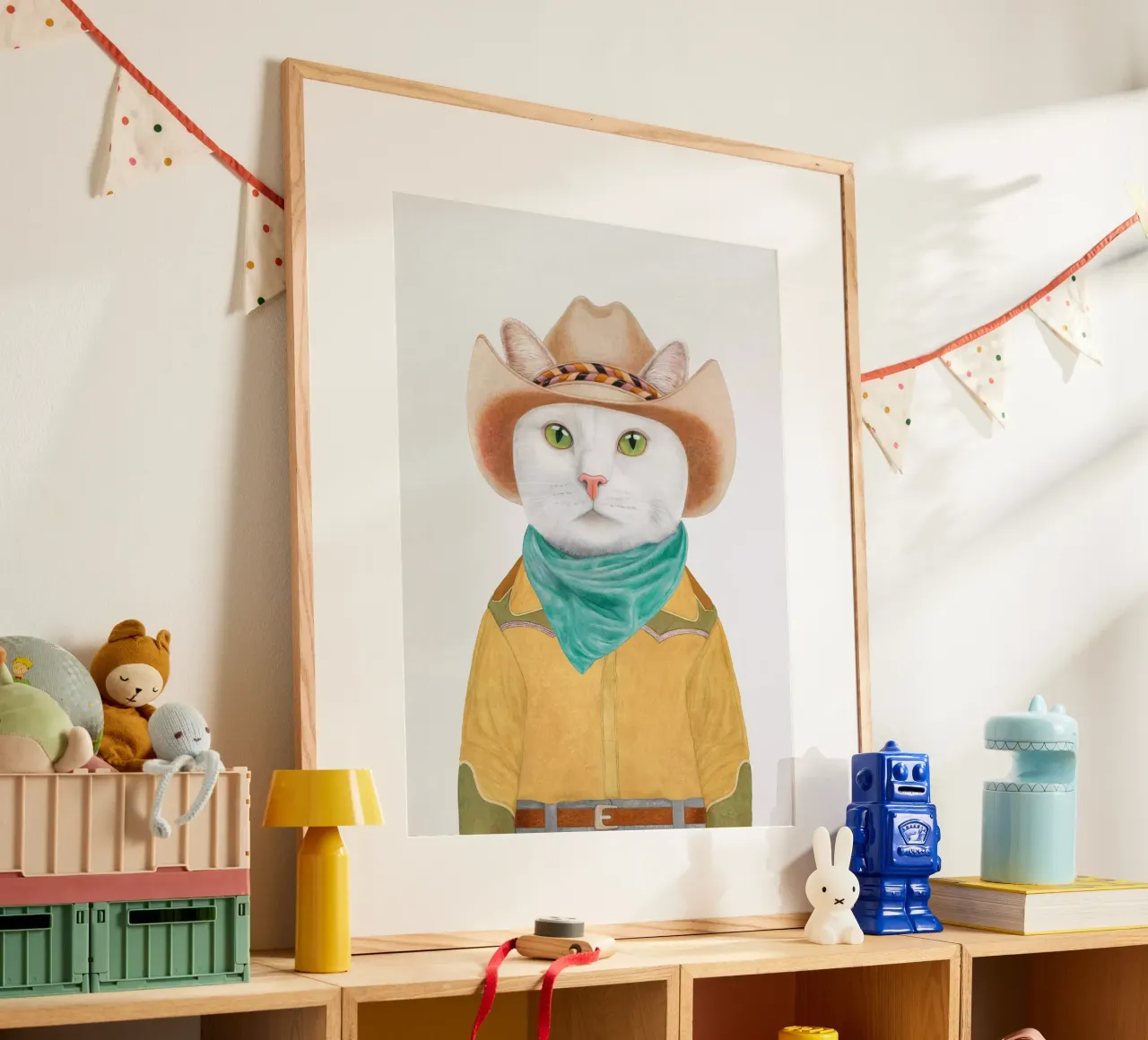 Gatto bianco Cowboy carta hahnemühle da Animal Crew