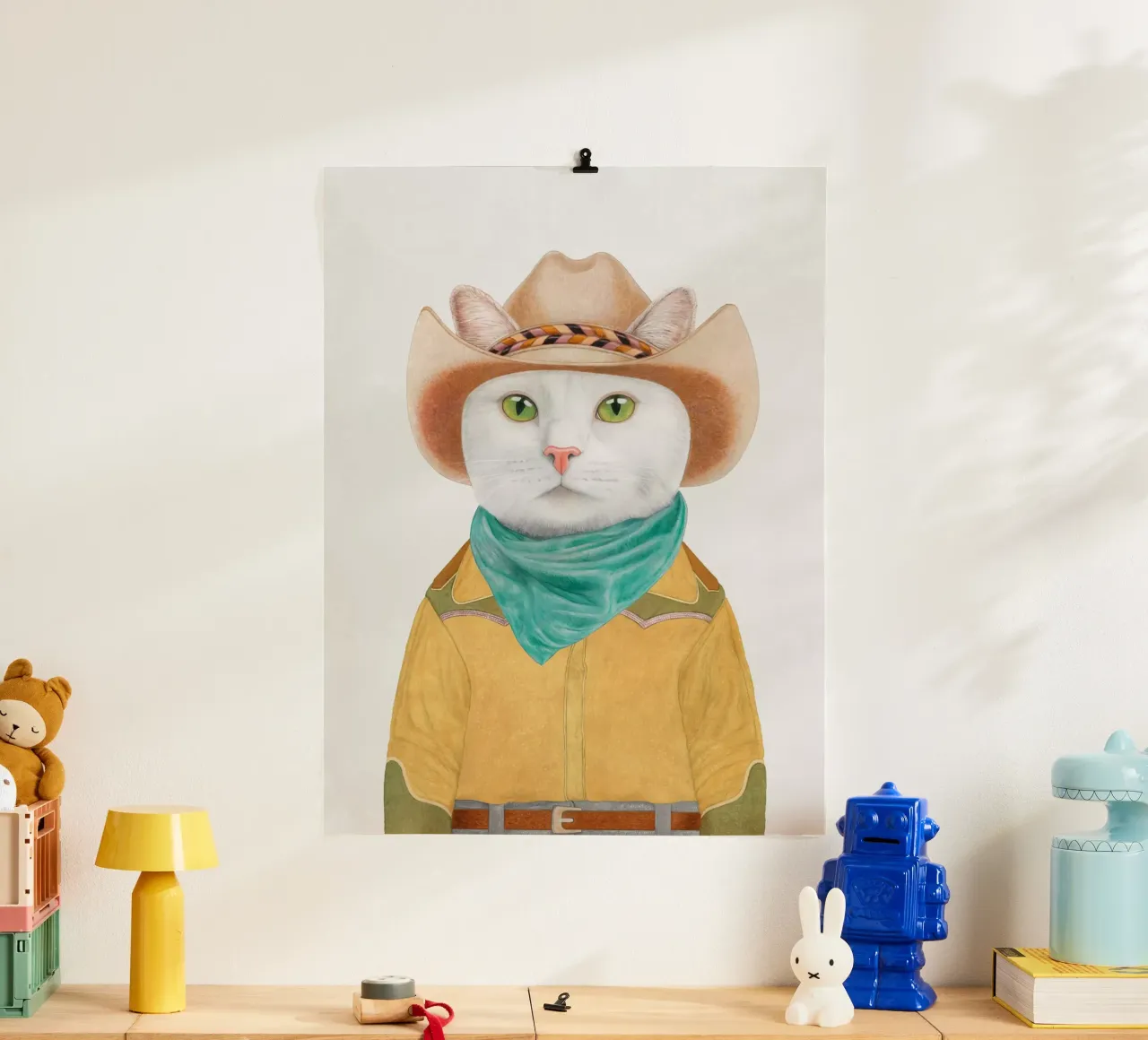 Gatto bianco Cowboy carta hahnemühle da Animal Crew