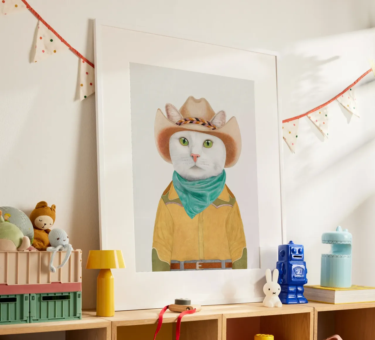 Gatto bianco Cowboy carta hahnemühle da Animal Crew