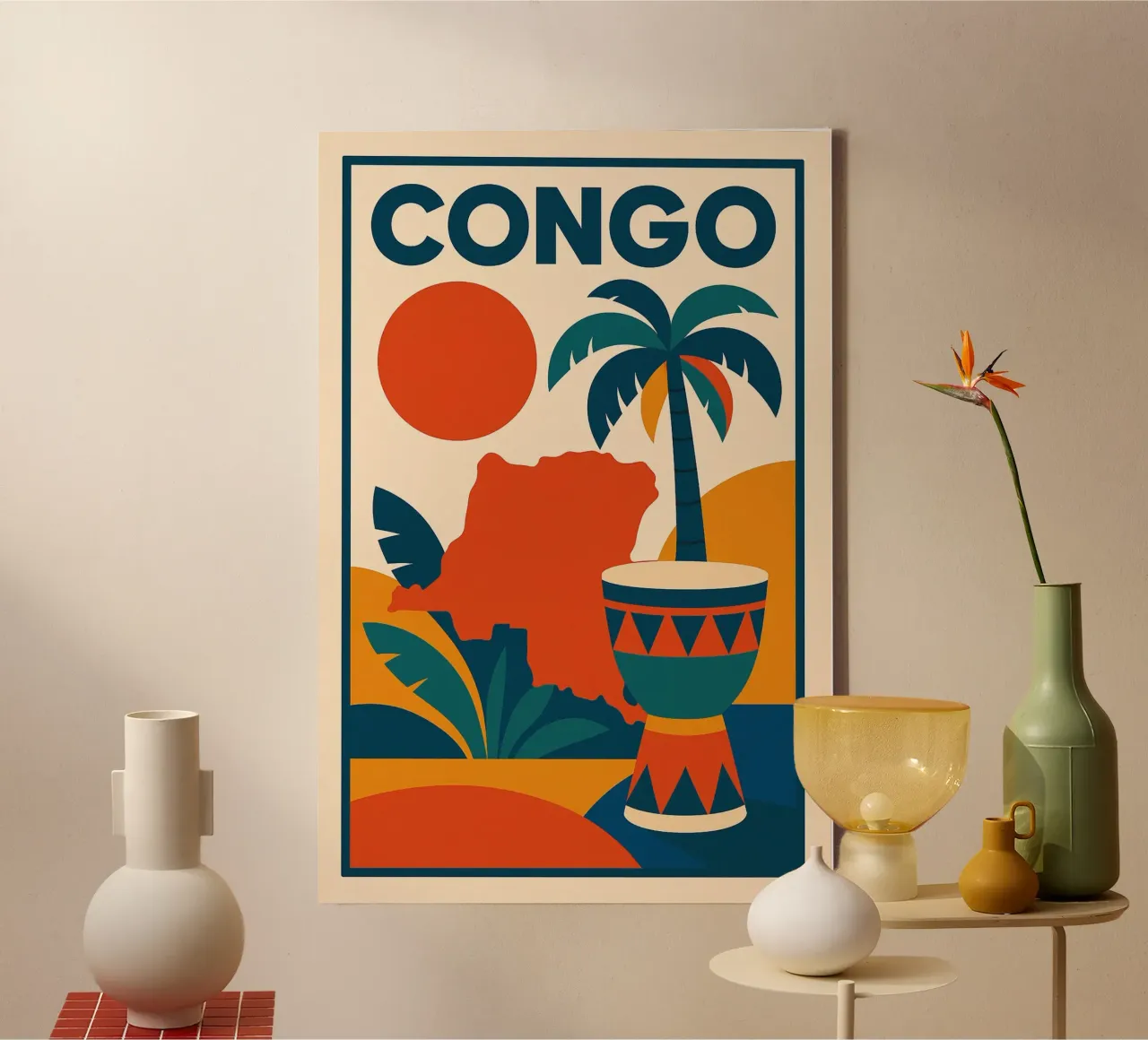 Congo - Levendig Afrika op de affiche canvas met Baklijst van JETLAG | affiches voyage