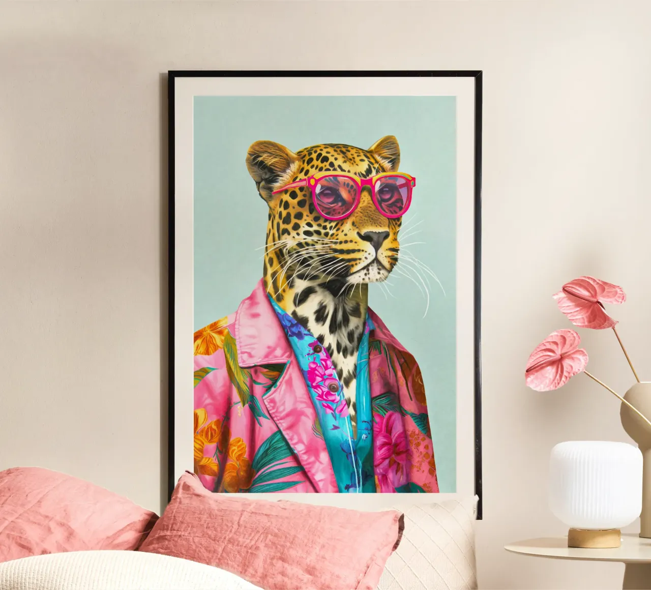 Icona di moda Ghepardo Dandy poster con telaio in plastica da Andrea Haase Animal Love