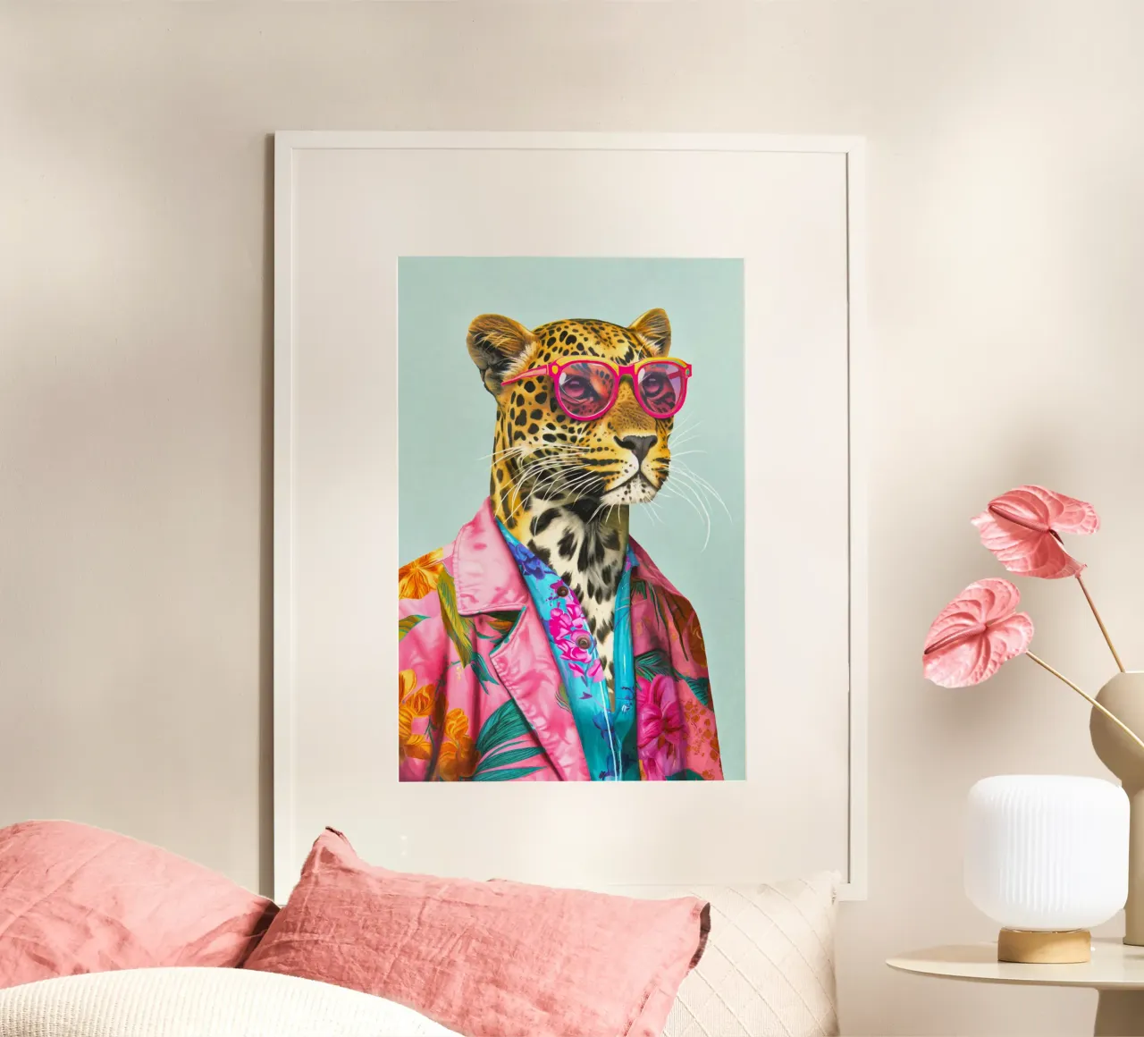 Icona di moda Ghepardo Dandy poster con telaio in plastica da Andrea Haase Animal Love