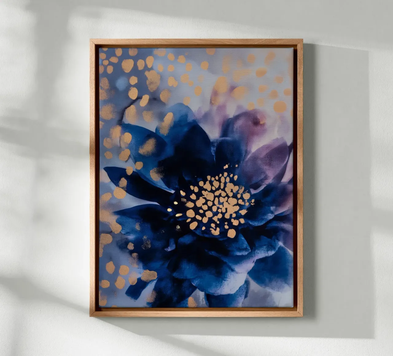 Indigo Bloom canvas with Floater frame by Seed & Signal