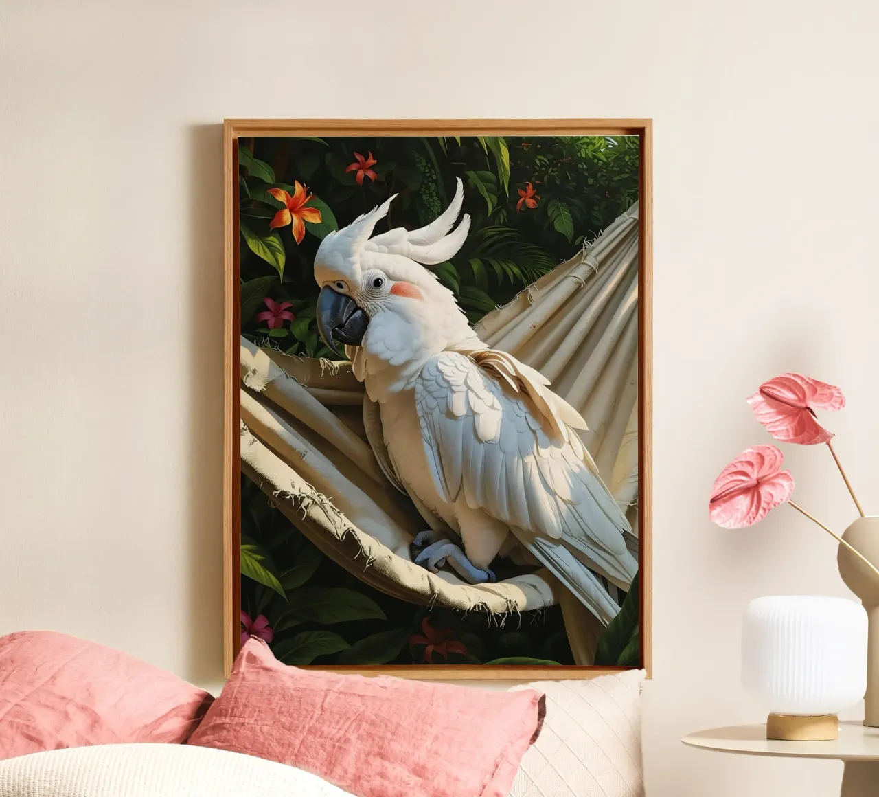 🌿🌺 Cockatoo | Ssst... summer mode active canvas with Floater frame by Trinkets NL Design Studio