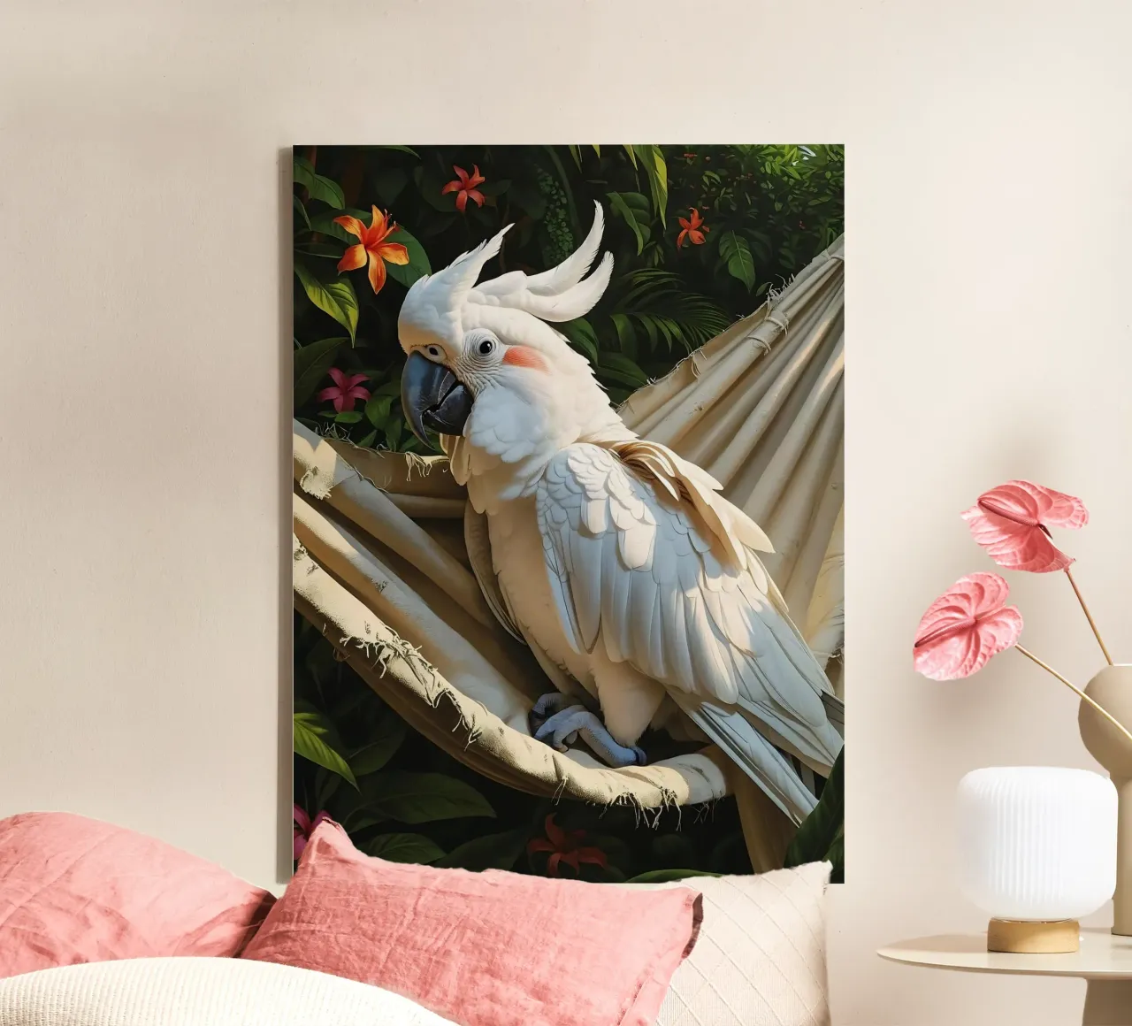 🌿🌺 Cockatoo | Ssst... summer mode active canvas with Floater frame by Trinkets NL Design Studio