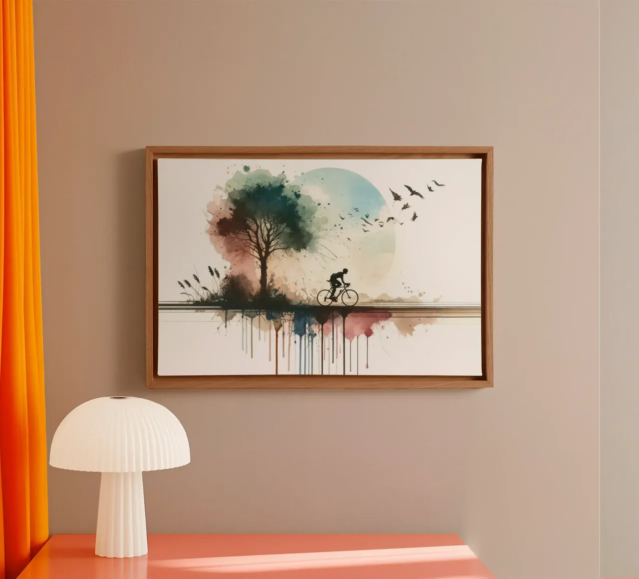 Cycling Towards Twilight canvas with Floater frame by Chromatic Fusion Studio