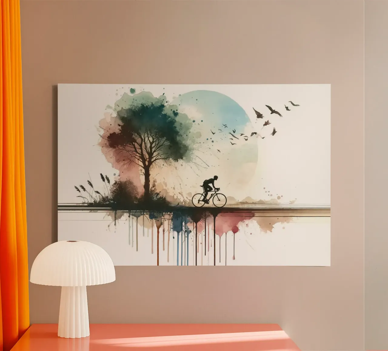 Cycling Towards Twilight canvas with Floater frame by Chromatic Fusion Studio