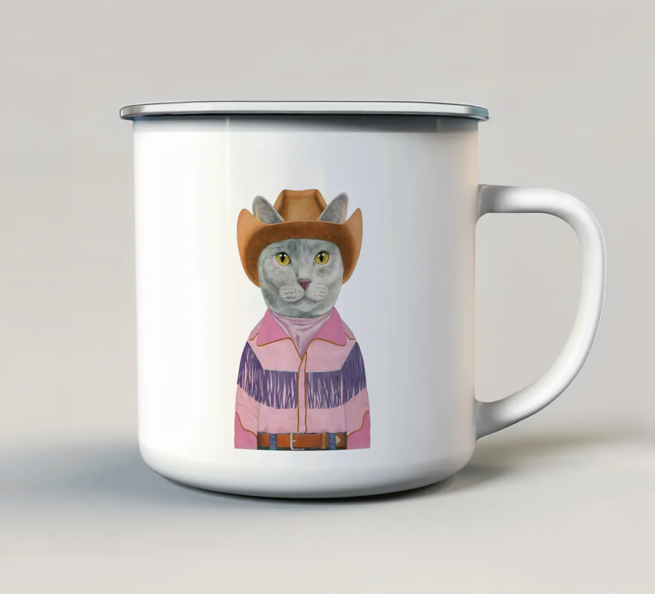 Gatto cowboy - Gatto grigio tazza in smalto da Animal Crew