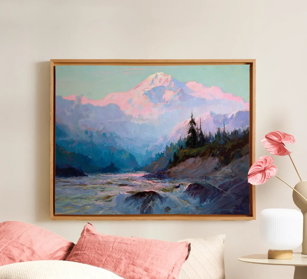 Pink Mountain Mt. McKinley canvas met Baklijst van apoloprints