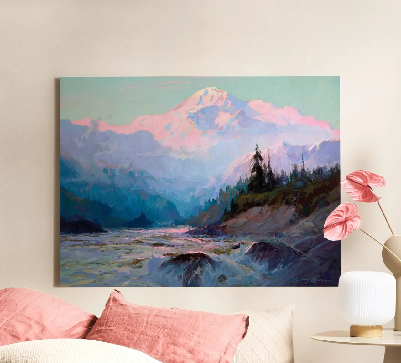 Pink Mountain Mt. McKinley canvas met Baklijst van apoloprints