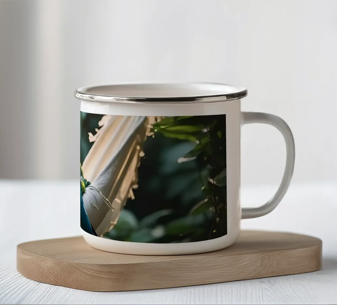 🌿🦜 Ara | Nice and busy... with nothing ;) (2) enamel mug by Trinkets NL Design Studio
