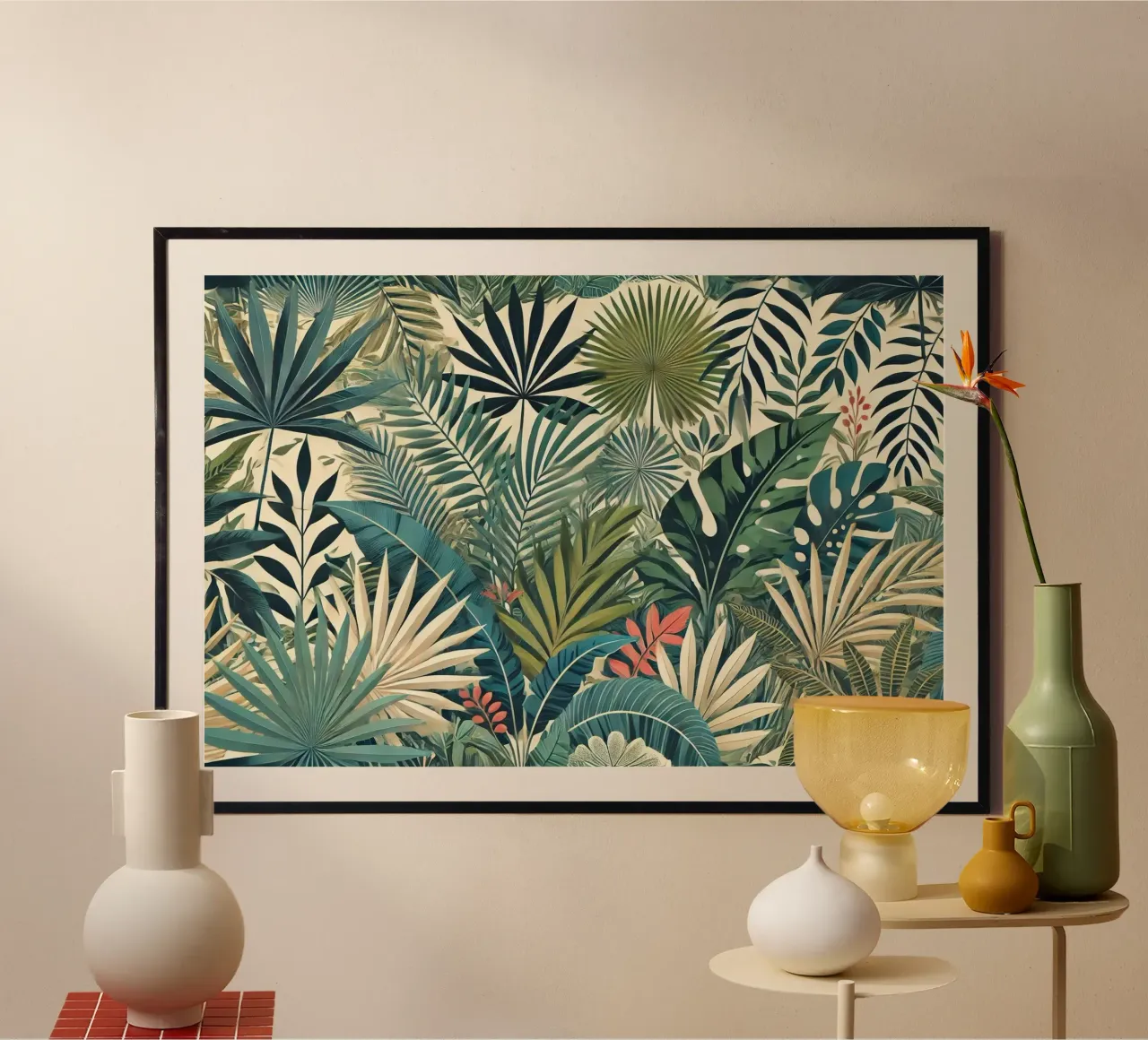 Paradiso delle foglie esotiche poster con telaio in plastica da Chromatic Fusion Studio