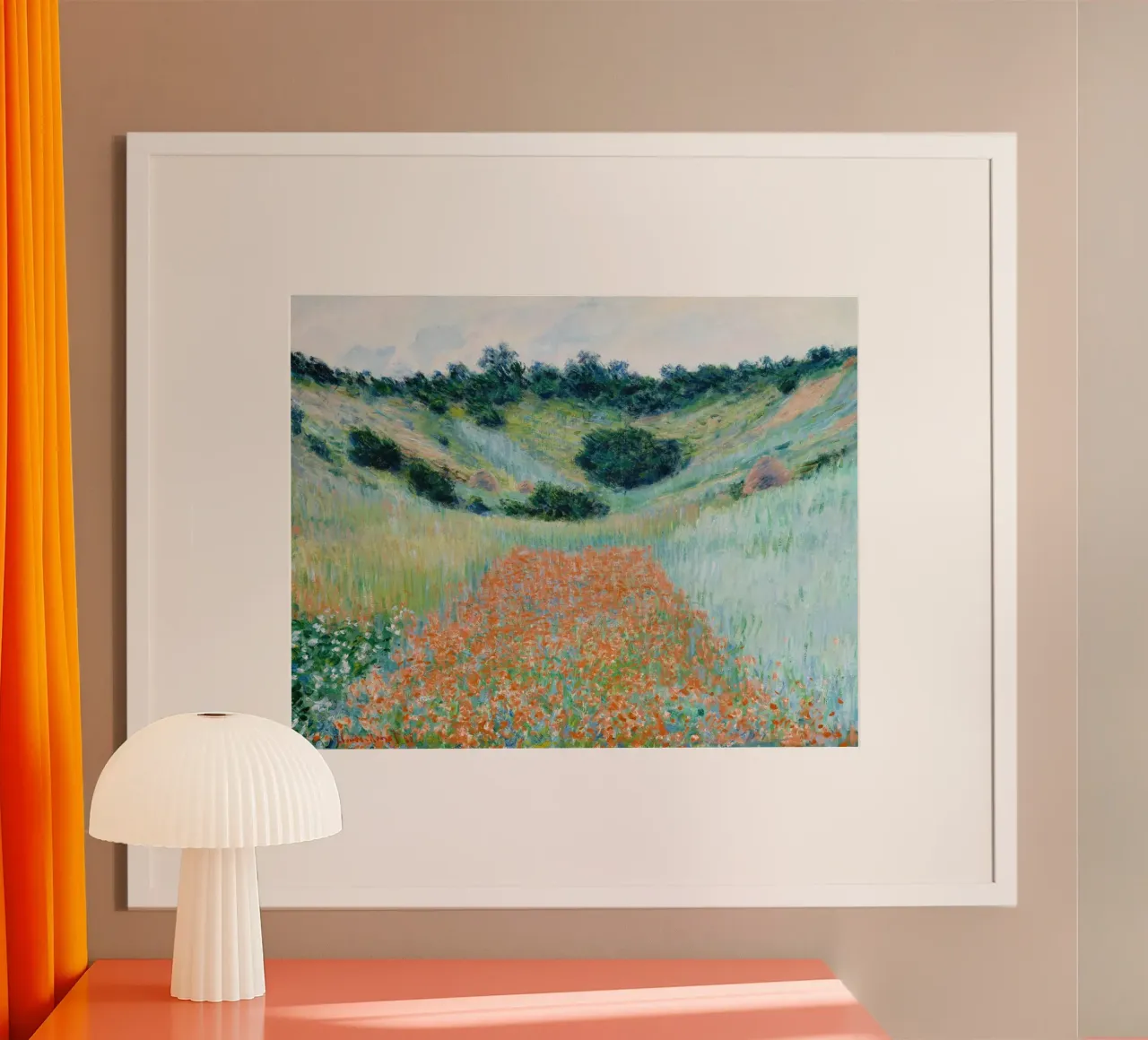 Claude Monet - Campo di papaveri in una conca vicino a Giverny (1885) poster con telaio in plastica da Venus Art