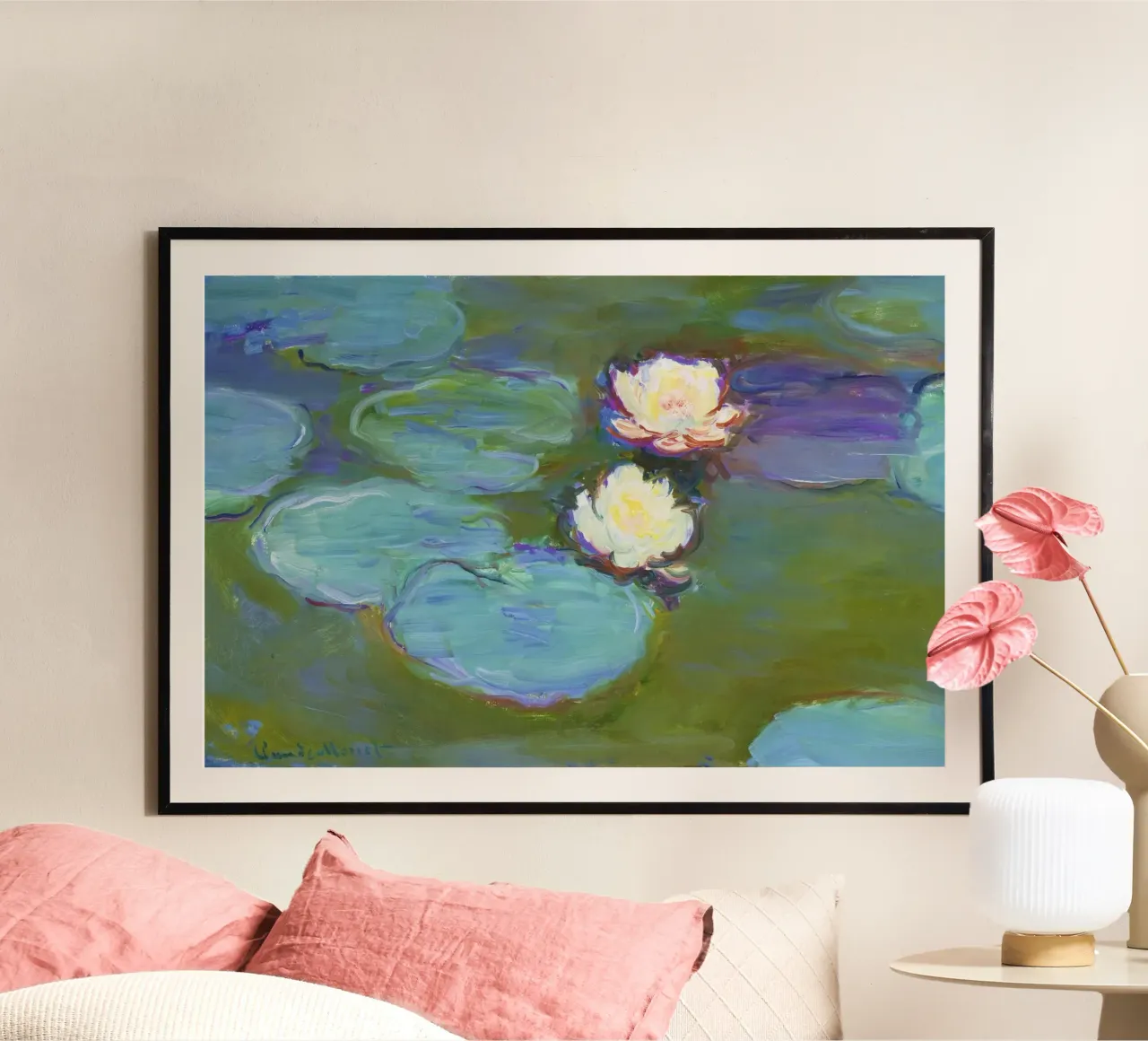 Claude Monet - Nymphéas (1897-1898) | Ninfee poster con telaio in legno da Venus Art