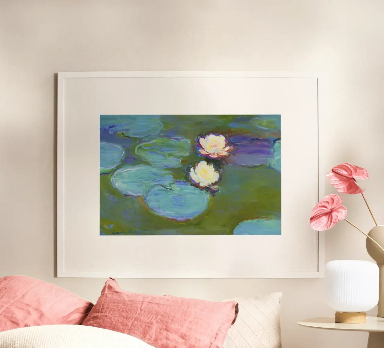 Claude Monet - Nymphéas (1897-1898) | Ninfee poster con telaio in legno da Venus Art
