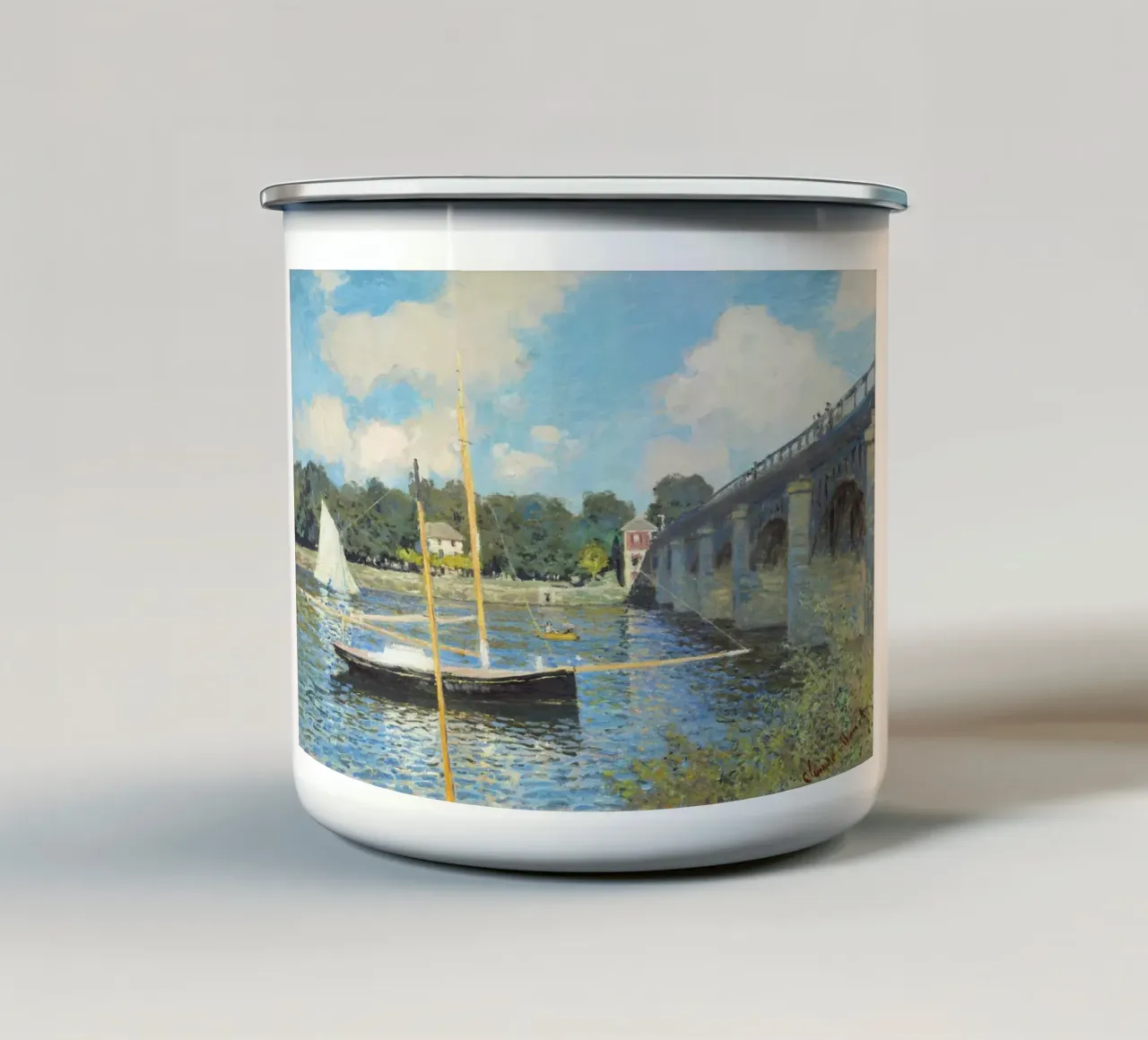 The Bridge at Argenteuil (1874) by Claude Monet enamel mug by Venus Art