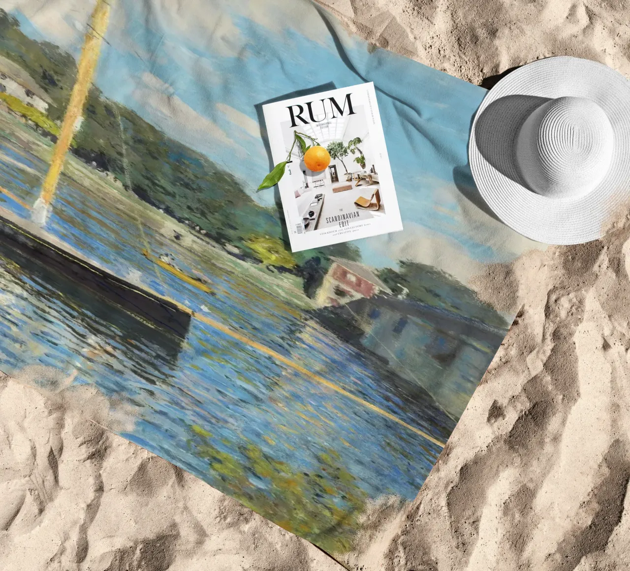 The Bridge at Argenteuil (1874) by Claude Monet beach towel by Venus Art