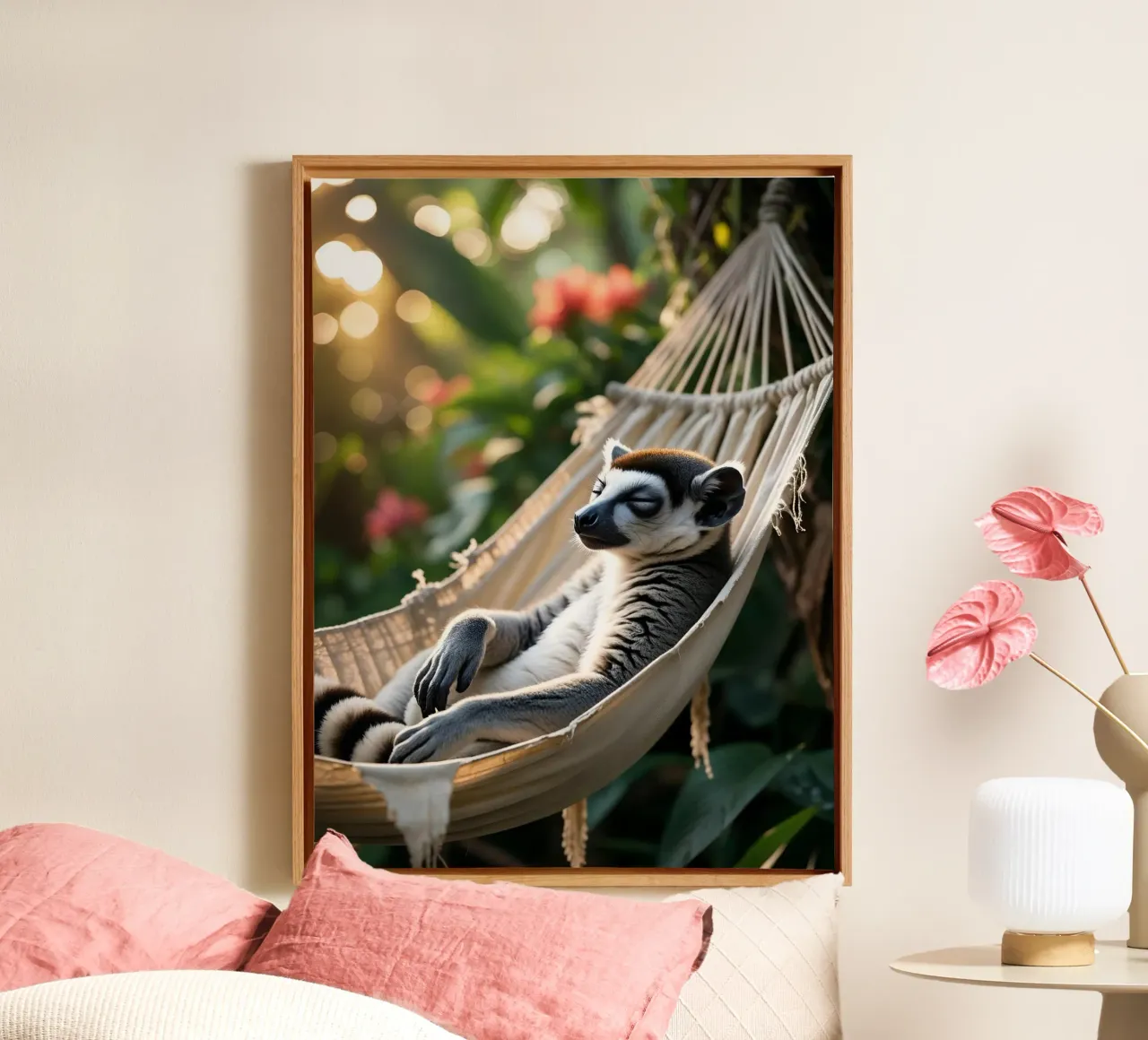 🌿🌺 Ringstaartmaki | Chillin’... with a view canvas with Floater frame by Trinkets NL Design Studio