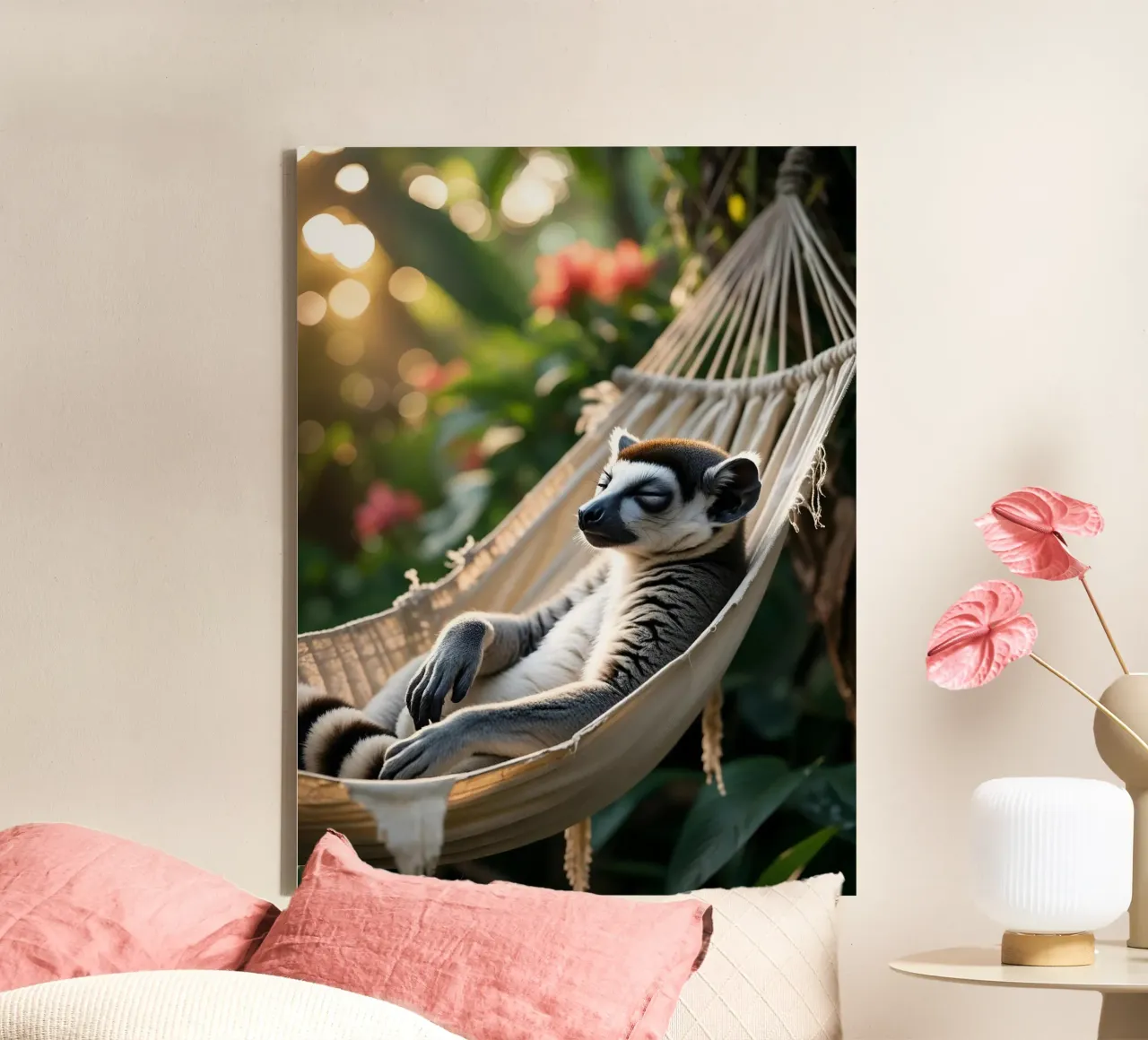 🌿🌺 Ringstaartmaki | Chillin’... with a view canvas with Floater frame by Trinkets NL Design Studio