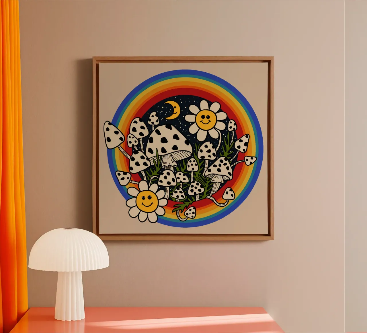 Midnight happy meadow Leinwand mit Schattenfugenrahmen von TijanaArtStudio88