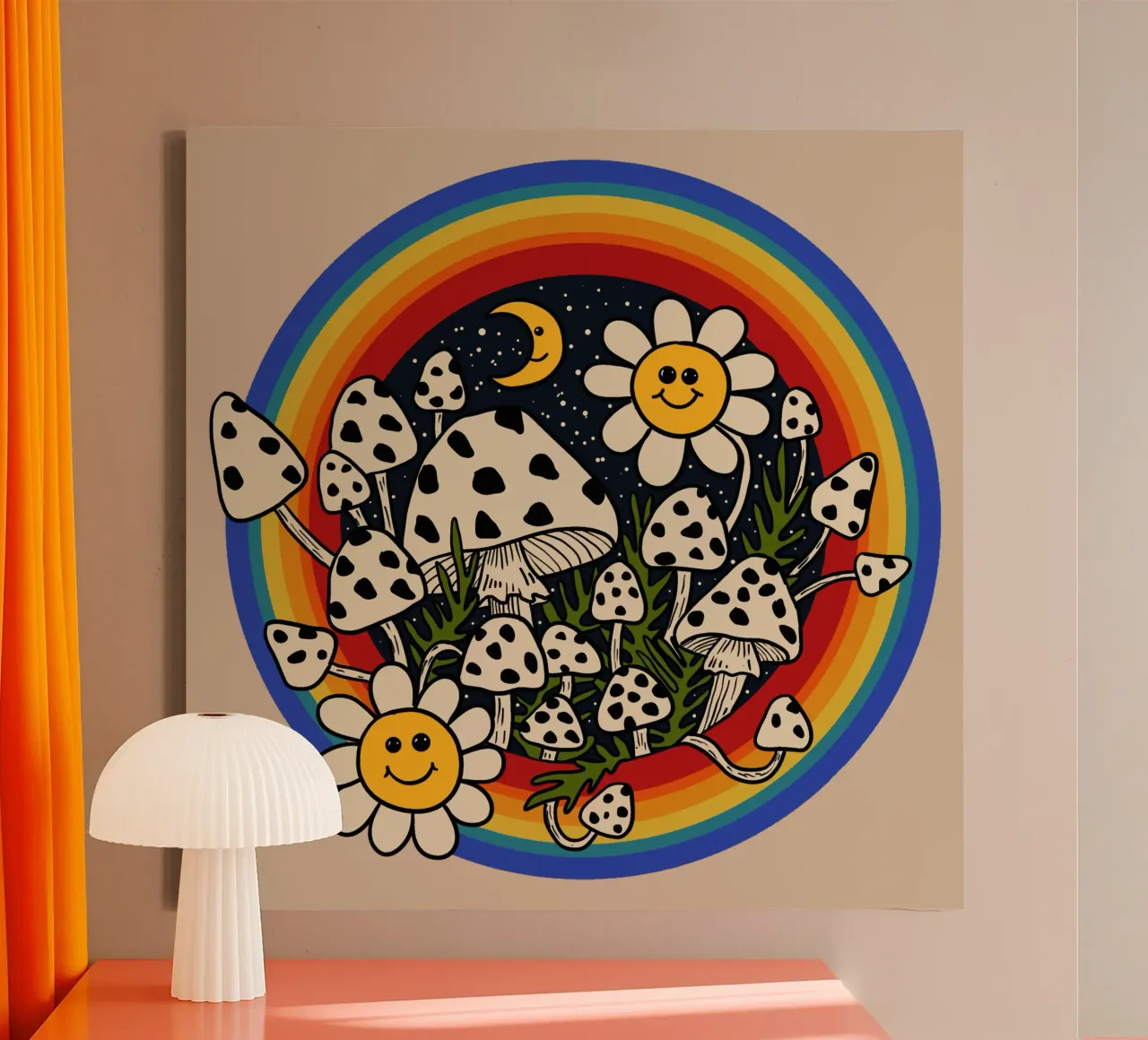 Midnight happy meadow Leinwand mit Schattenfugenrahmen von TijanaArtStudio88