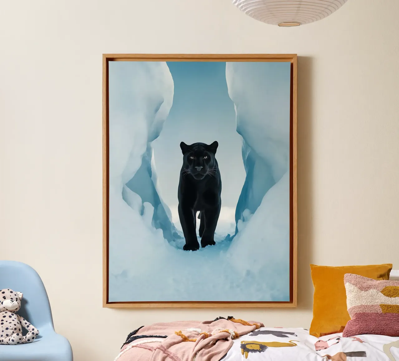 Zwarte panter in het ijs canvas met Baklijst van Plain Thoughts