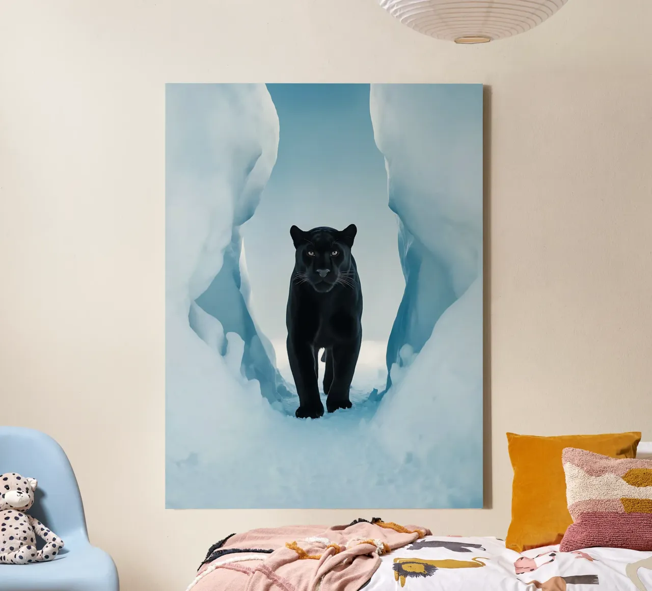 Zwarte panter in het ijs canvas met Baklijst van Plain Thoughts