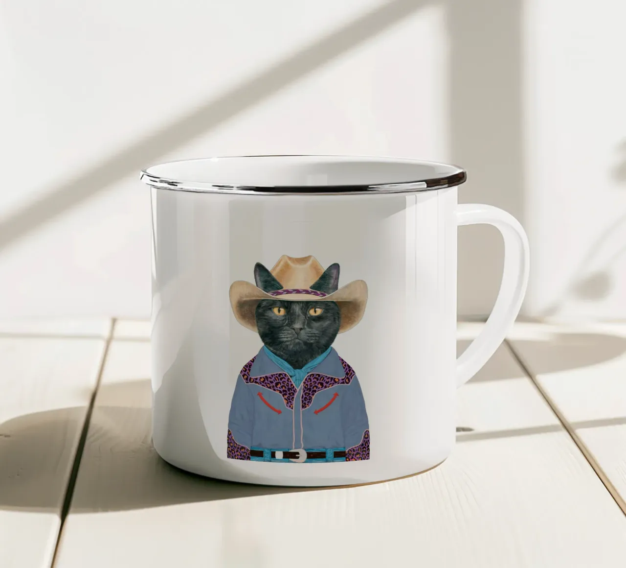 Gatto nero Cowboy tazza in smalto da Animal Crew