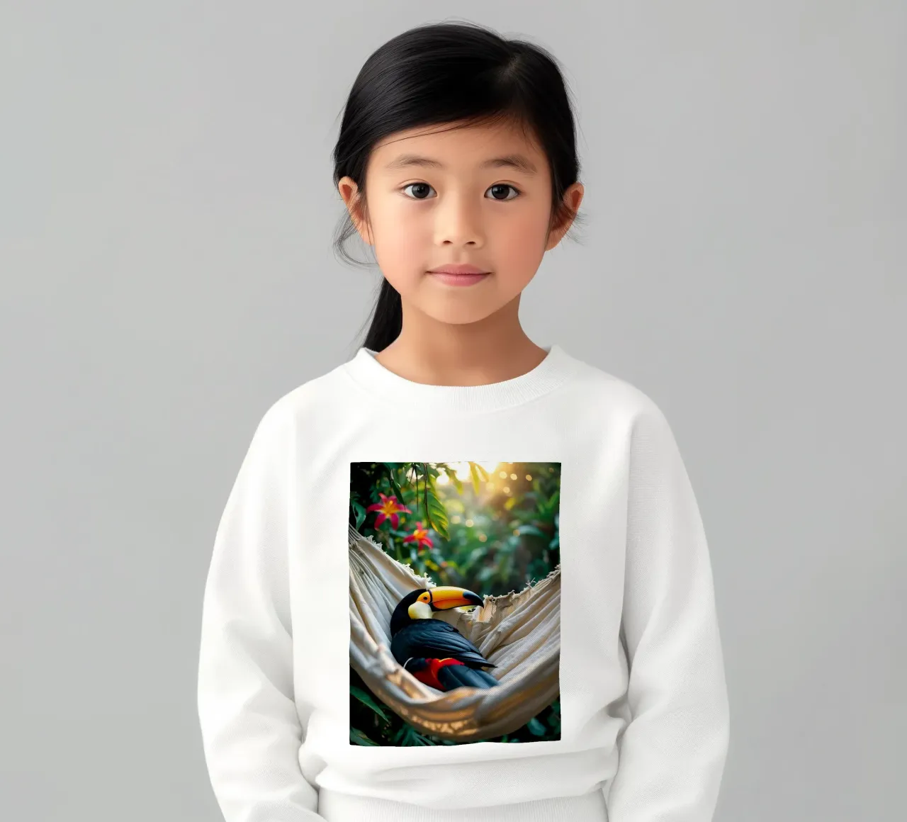 🌿🌺 Toucan | Chillin' in full swing (1) felpa bambino da Trinkets NL Design Studio