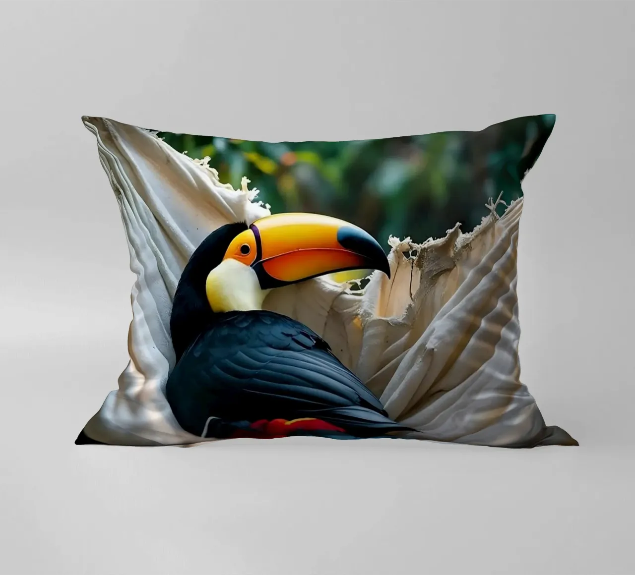 🌿🌺 Toucan | Chillin' in full swing (1) cuscino da Trinkets NL Design Studio