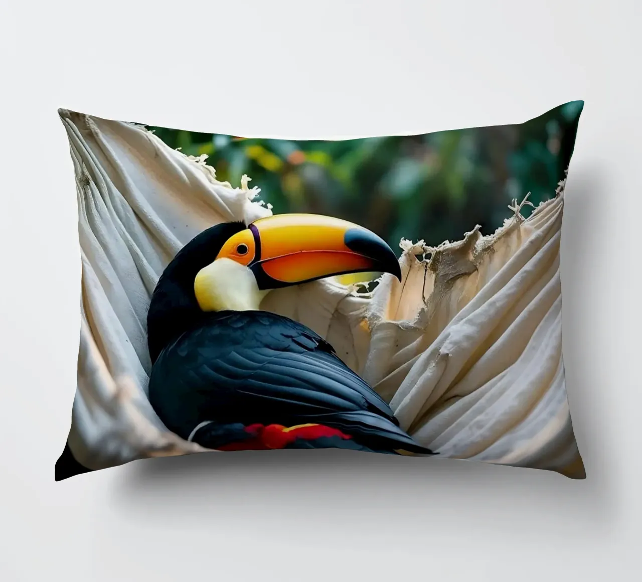 🌿🌺 Toucan | Chillin' in full swing (1) cuscino da Trinkets NL Design Studio