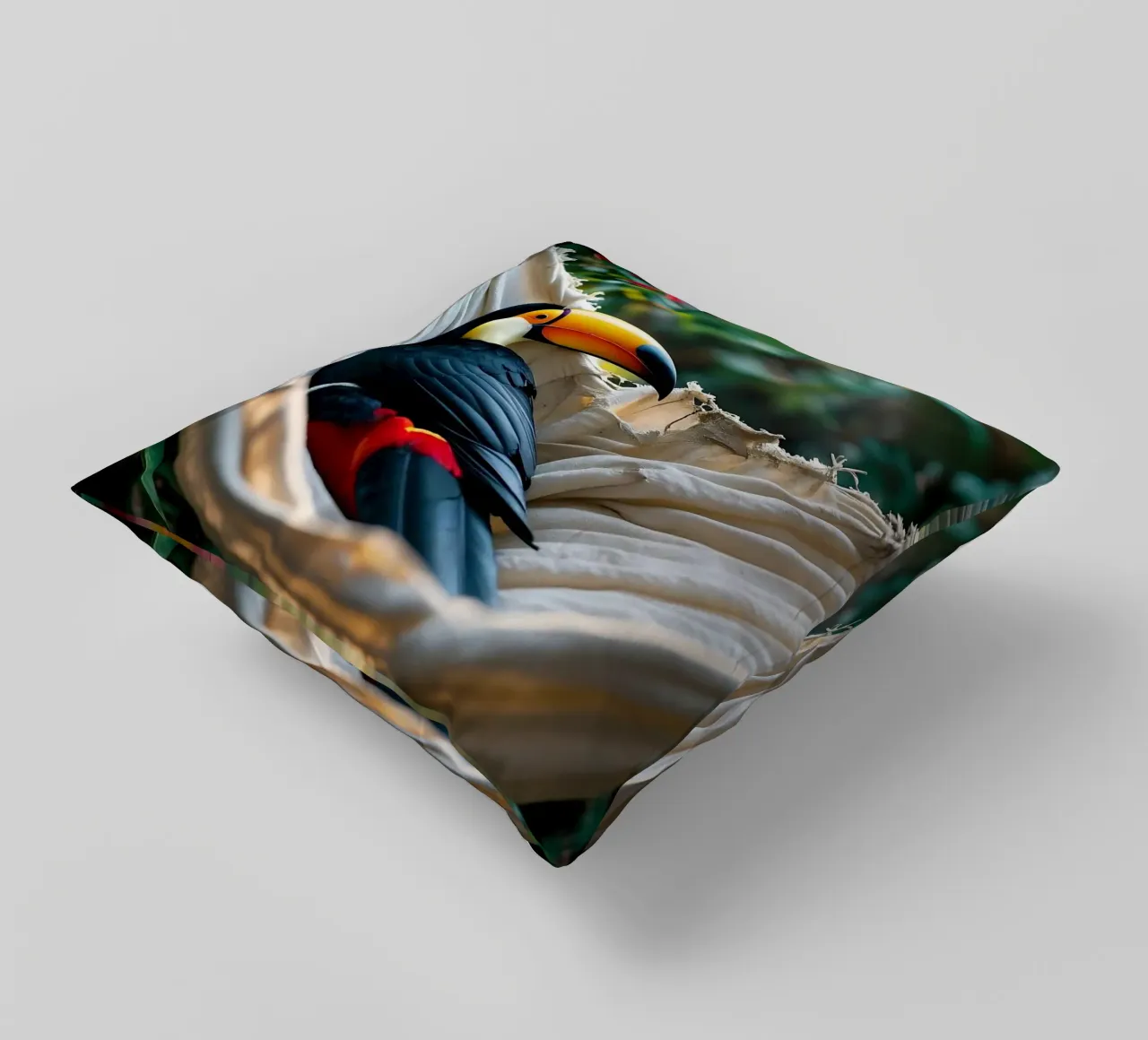 🌿🌺 Toucan | Chillin' in full swing (1) cuscino da Trinkets NL Design Studio