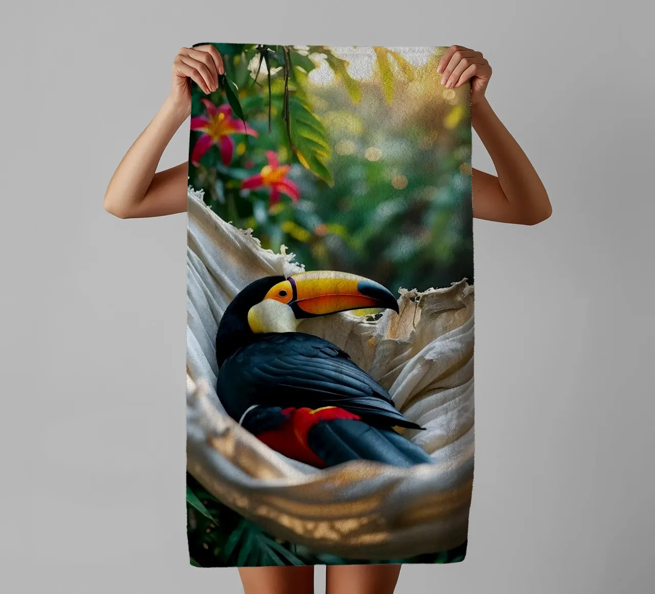 🌿🌺 Toucan | Chillin' in full swing (1) asciugamano da bagno da Trinkets NL Design Studio