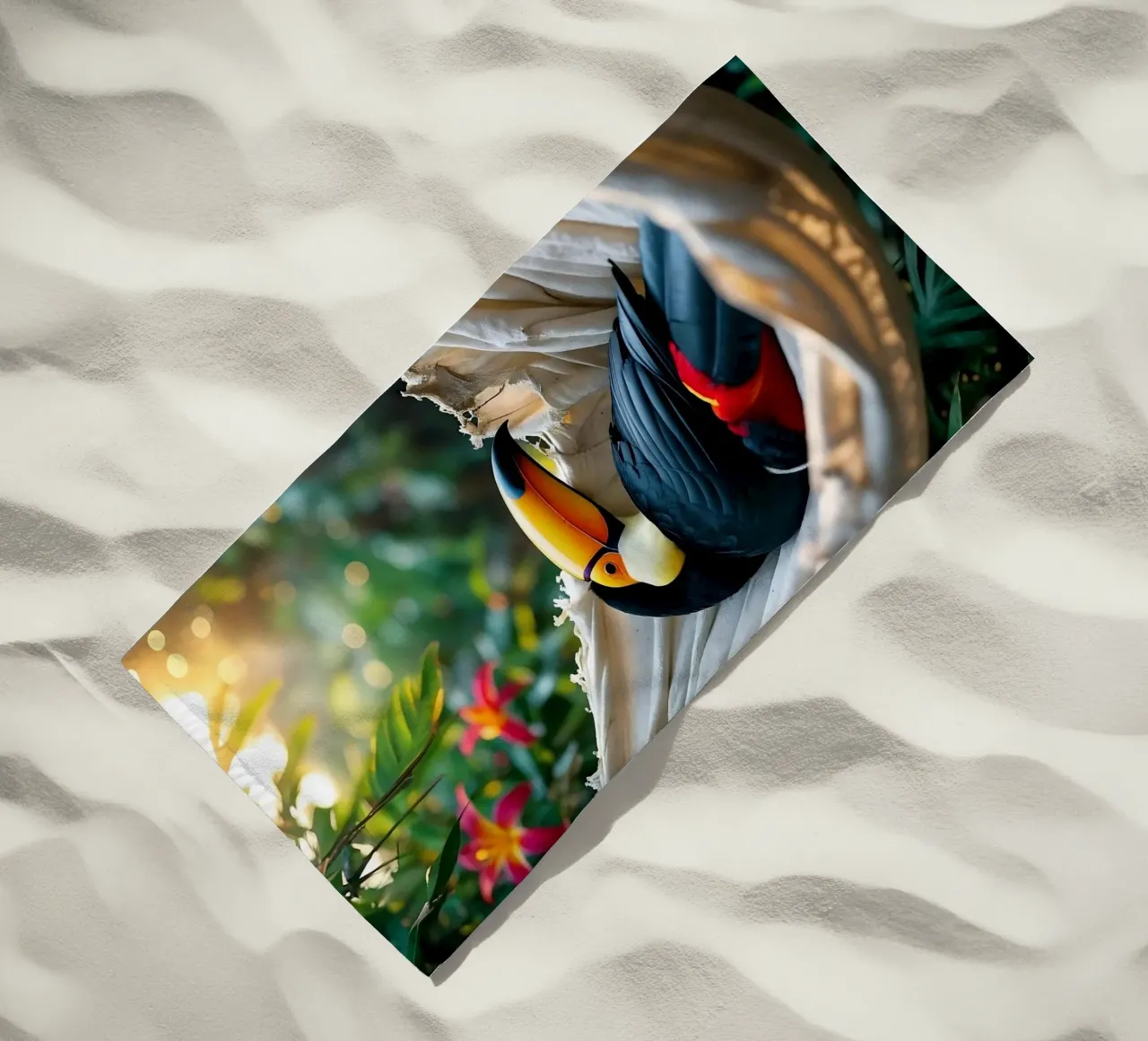 🌿🌺 Toucan | Chillin' in full swing (1) beach towel by Trinkets NL Design Studio