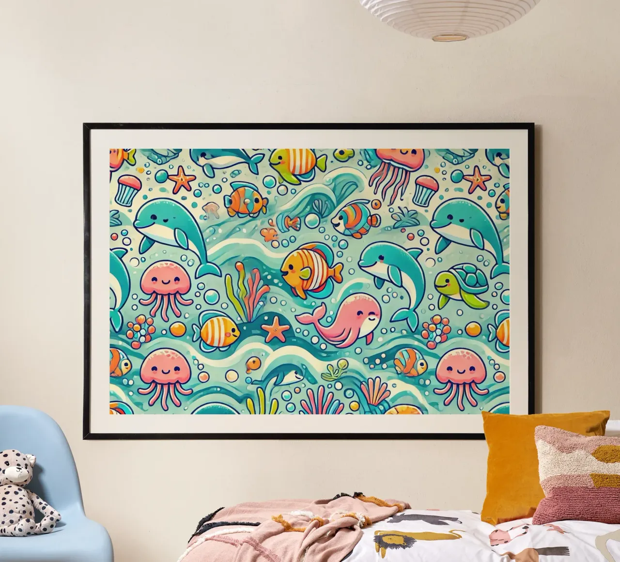 Parata degli amici dell'oceano poster con telaio in alluminio da Chromatic Fusion Studio
