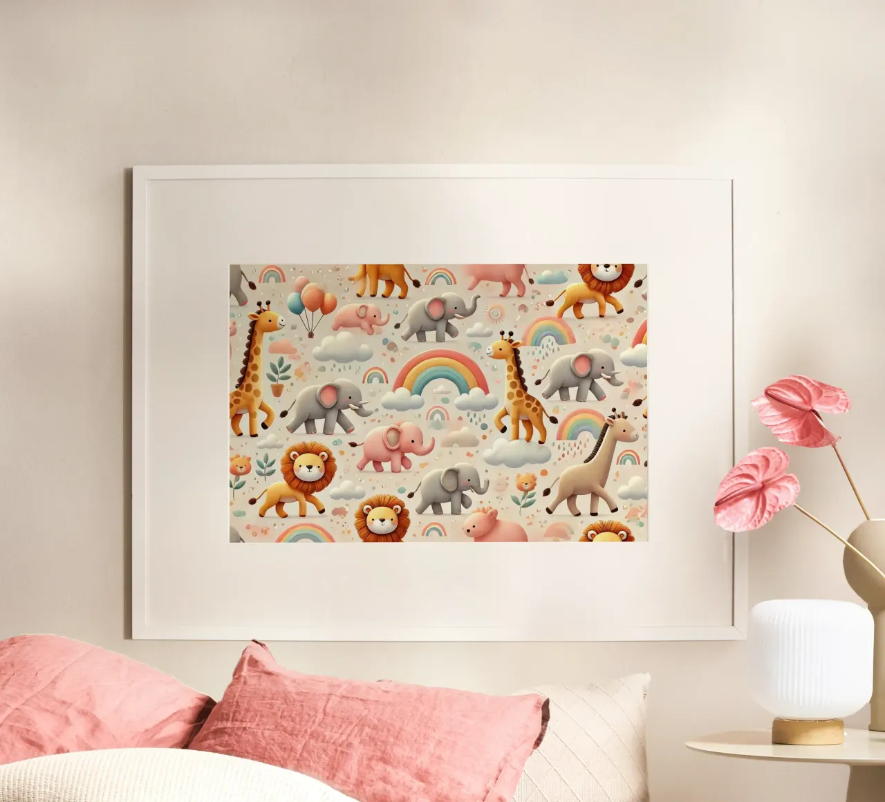Safari arcobaleno poster con telaio in plastica da Chromatic Fusion Studio