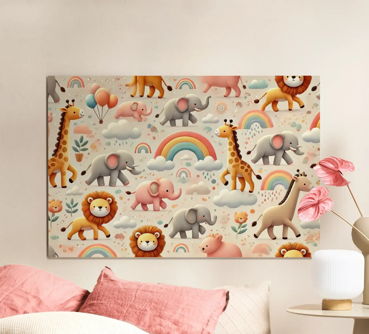 Safari arcobaleno poster con telaio in plastica da Chromatic Fusion Studio