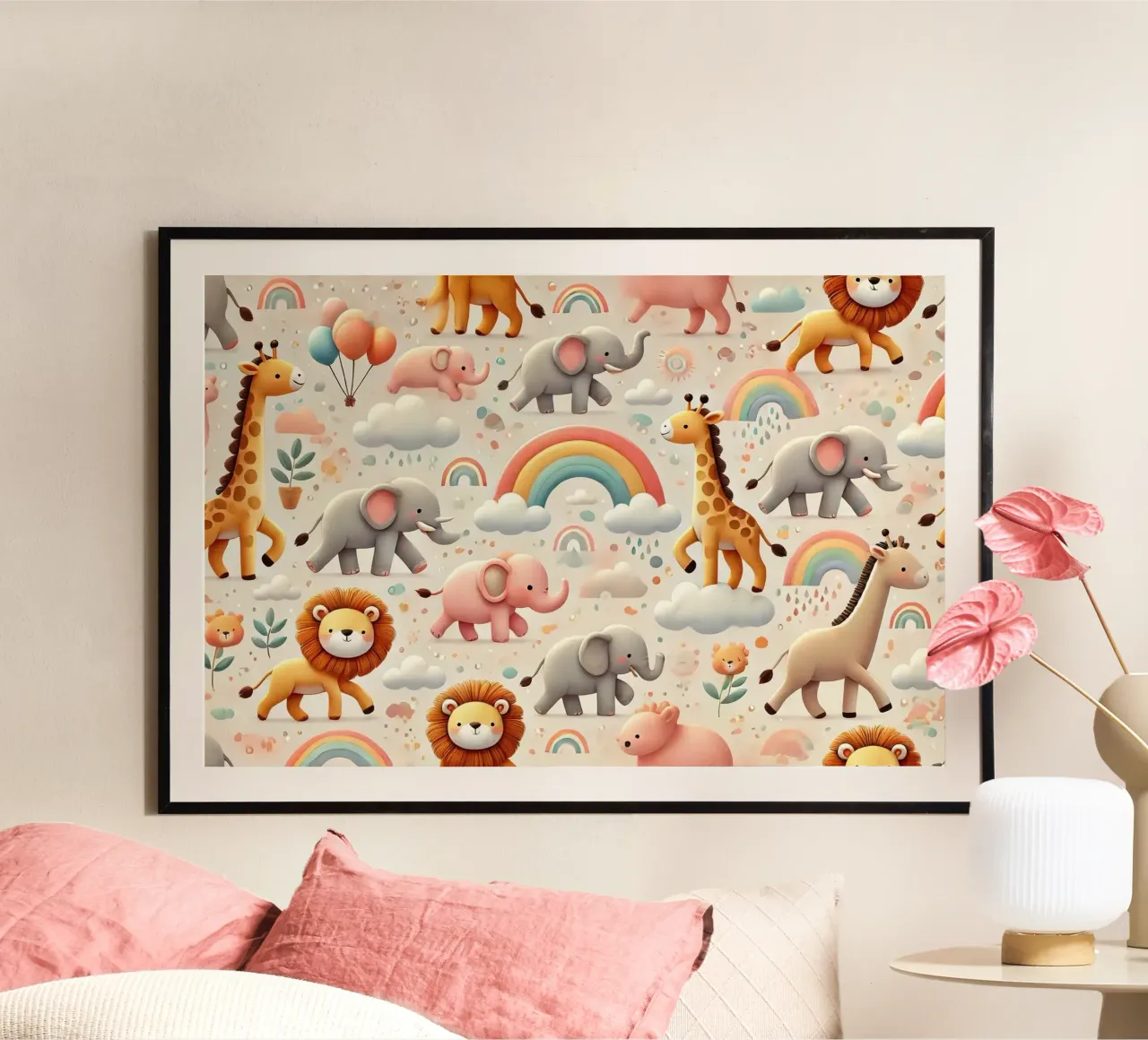 Safari arcobaleno poster con telaio in plastica da Chromatic Fusion Studio