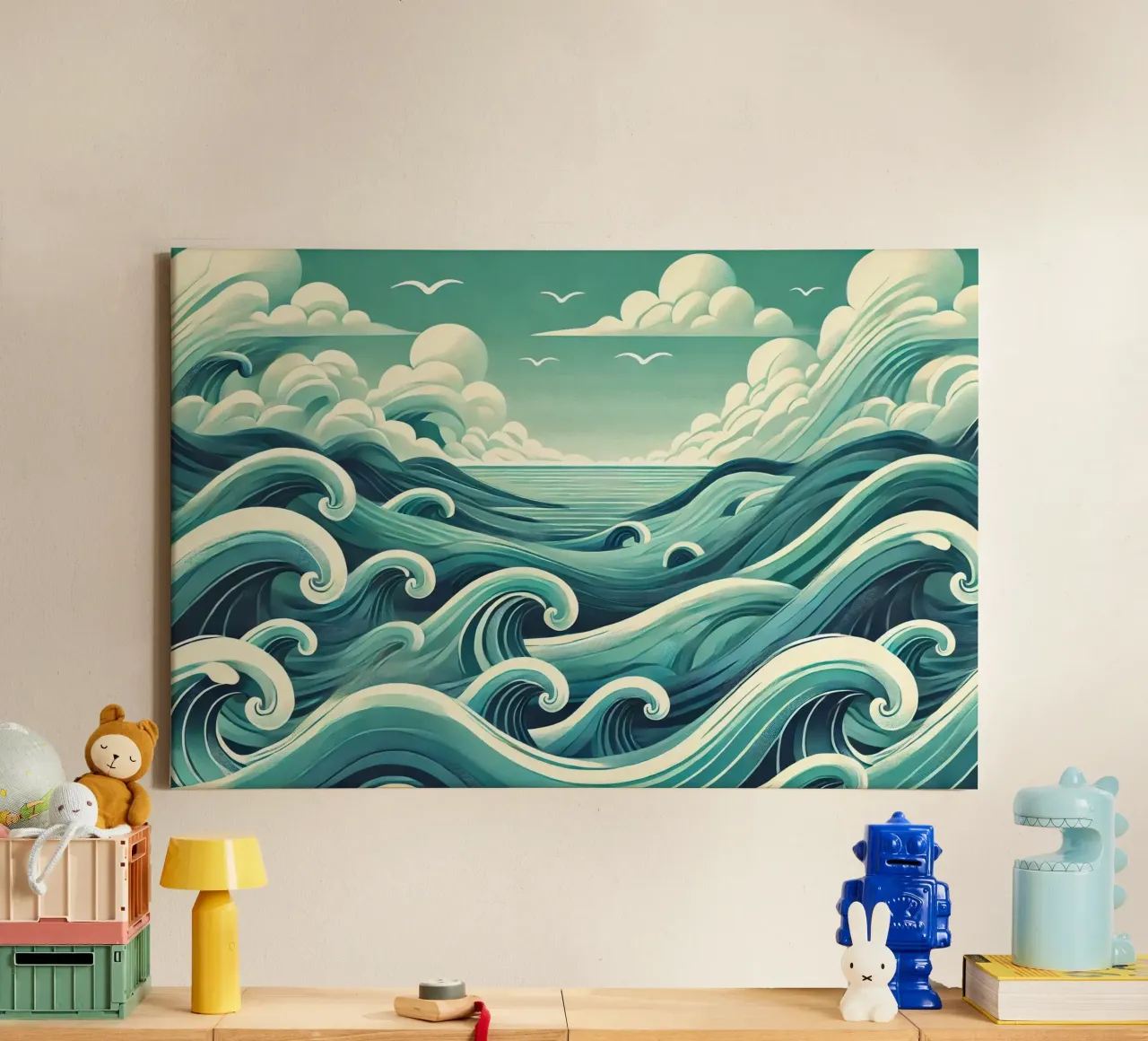 Serene golfsymfonie canvas met Baklijst van Chromatic Fusion Studio