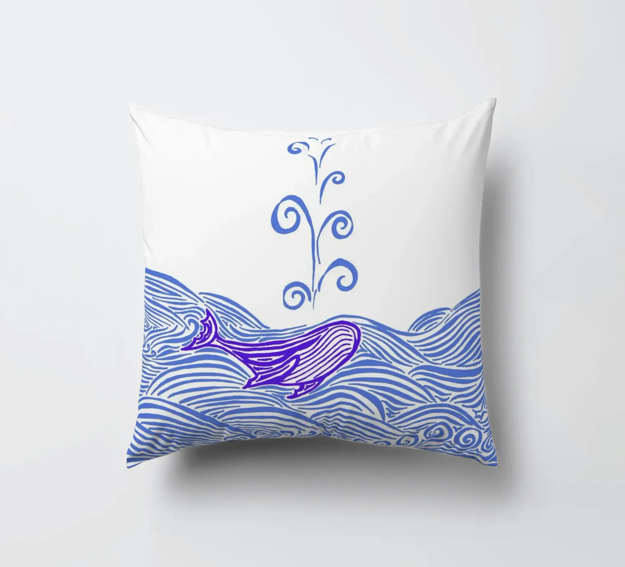 Balena nel mare - Blu cuscino da PaperLine Art