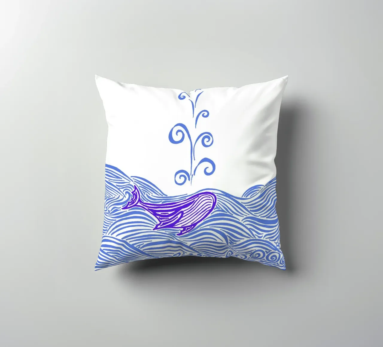 Balena nel mare - Blu cuscino da PaperLine Art